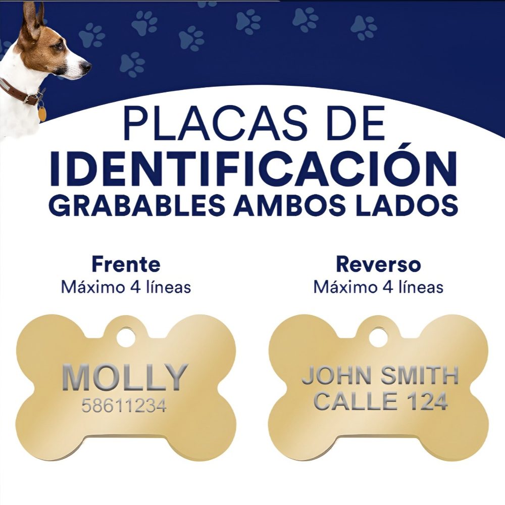 Placas de identificación en forma de huesito, grabables por ambos lados